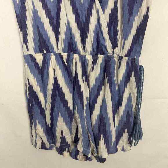 Rag Poets Short Sleeve Chevron Print Women's Blue & White Romper Size Small - Picture 4 of 12